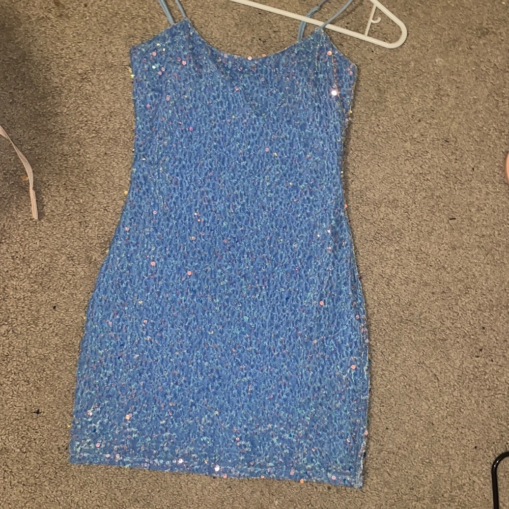 Blue sequin homecoming dress- size small - lucy in the sky